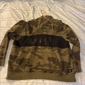 American Eagle Outfitters Camouflage Hoodie - Green and Black distressed xxl 2xl